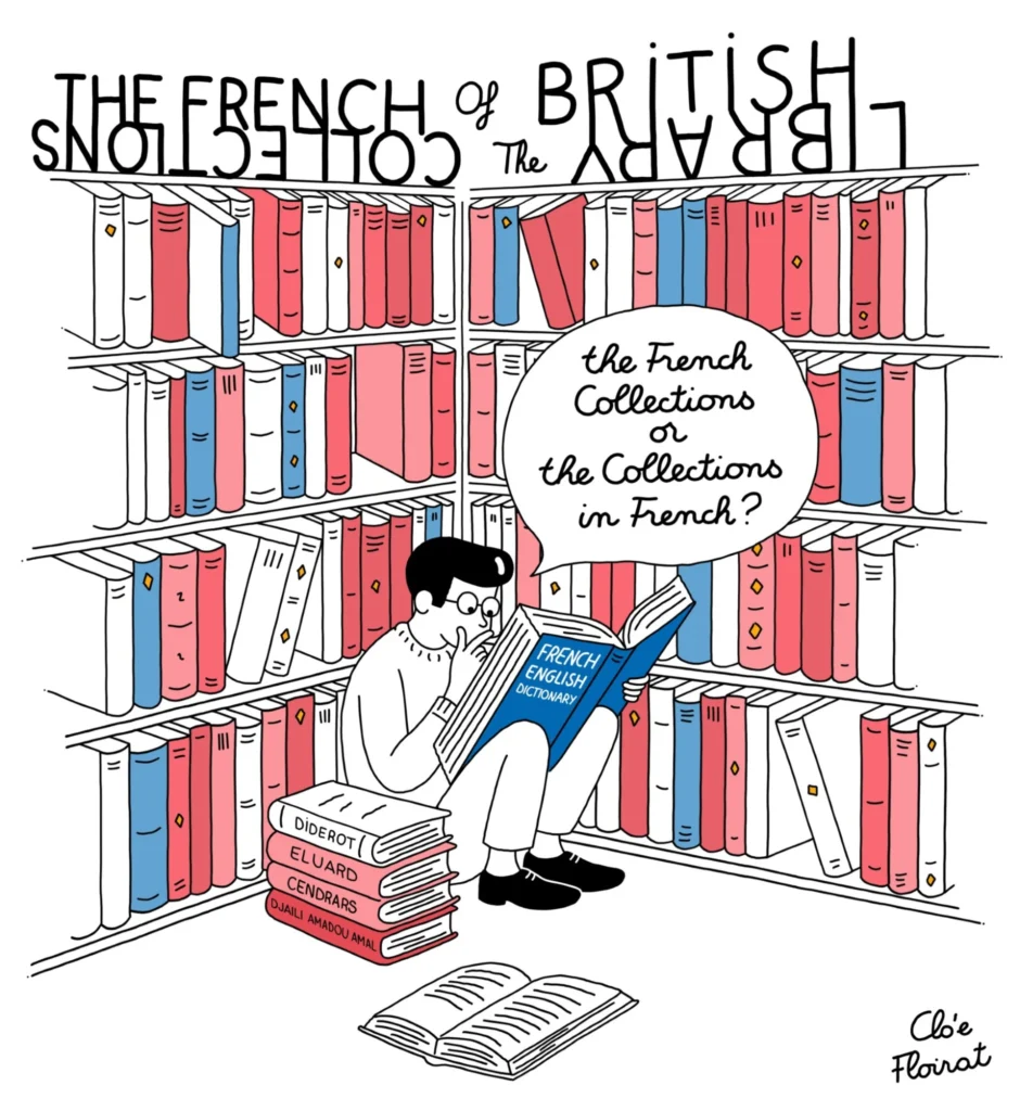 cartoon of someone reading in a library